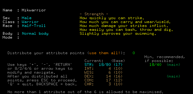 Stat distribution screen